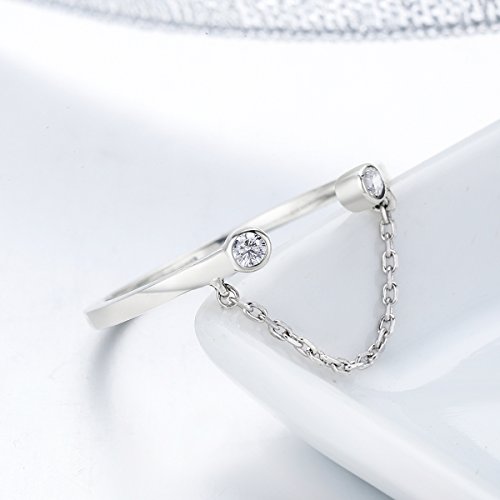 Minimalist Sterling Silver Stackable Rings Statement Ring Finger Band Adjustable CZ Chain Eternity Engagement Wedding Band Ring for Women Girls4