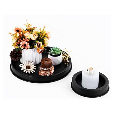 Lobolighting Schwarze runde dekorative Couchtisch-Serviertabletts Set, schwarze runde dekorative Nähtabletts für moderne Bauernhaus-Heimdekorationen Cover