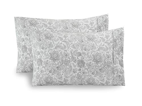 Elegant Comfort Luxury Ultra-Soft 2-Piece Pillowcase Set - 1500 Premium Hotel Quality Microfiber Double Brushed - Wrinkle Resistant, King Size, Paisley Pattern Gray