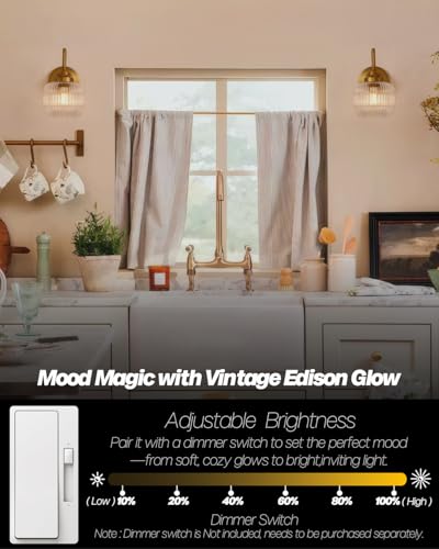 Image of Vintage Industrial Wall Sconce Lighting with Clear Striped Glass Shade, Hardwired Wall Vanity Light Fixture for Bathroom Kitchen Living Room Bedroom Hallway