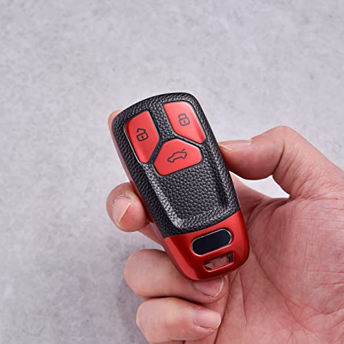 Image of ELOHEI for Audi Key Fob Cover, Premium Soft TPU 360 Degree Full Protection Key Case Accessories Compatible with Audi A4 Q7 Q5 TT A3 A6 SQ5 R8 S5 Smart Key(Leather Red)