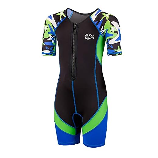BECO-Sealife Neoprenanzug Kinder kurz, wärmender Schwimmanzug Kinder aus 2 mm SCR-Neopren, Neopren Shorty Kinder mit UPF 50+, UV-Neoprenanzug für Jungen & Mädchen – in Blau, Größe: 116