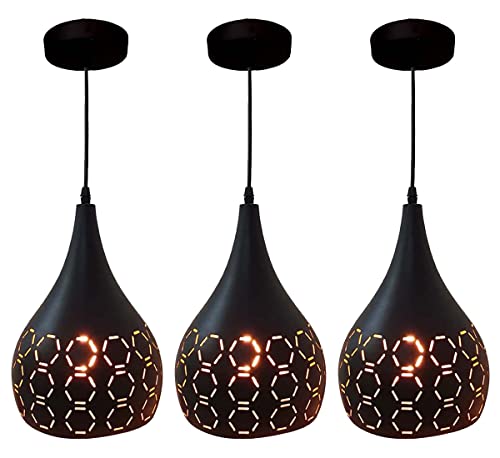 Image of GreyWings Modern Black Dome Laser Cut Hanging Pendant Light for Ceiling - Aluminium, Drop, Antique Decor,(Bulb is not Included) Big Pack of 3