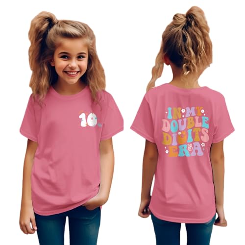Image of IZYJOY in My Double Digits Era Shirts Girls 10th Birthday T-Shirts 10 Years Old Birthday Party Short Sleeve Summer Tee Tops