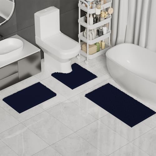 UHOUSEST Badematte rutschfest, Weicher Badezimmerteppich-Wasserabsorbierend Badematte, Maschinenwaschbar Badvorleger, für Badewanne und Toilette-Darkcyan 3 Stück – Bild 3
