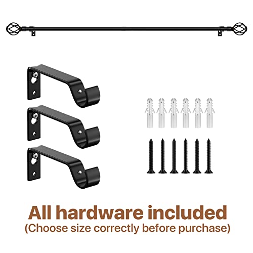 Curtain Rods for Windows 28 to 48 inch, 5/8 inch Curtain Rod Set with Decorative Twisted Cage Finials, Heavy Duty Curtain Pole with Bracket, Small Drape Rod for Bedroom, Kitchen, Easy Install, Black - Thumbnail 6