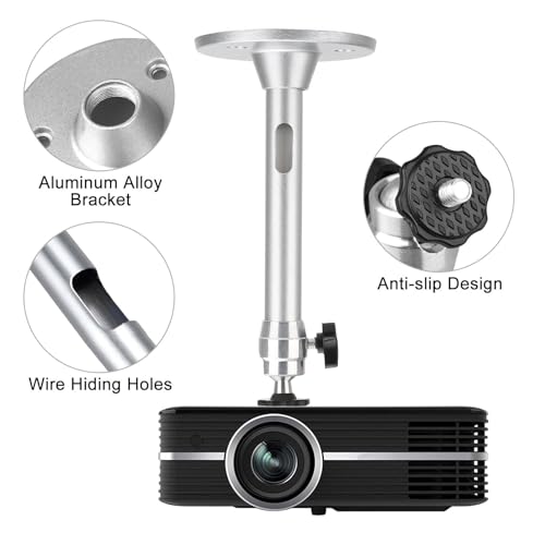 Linkstyle Mini Beamer Halterung Deckenhalterung, 18cm Mini Projektor Halterung Geeignet 360° Drehbar & 90° Neigbar für Die Decke Wand, Traglast 2kg