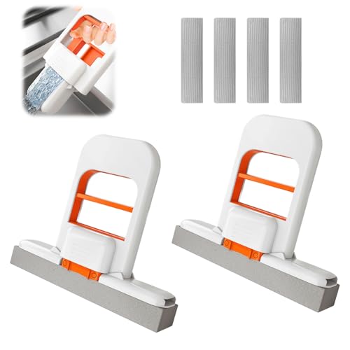 Dayinkes 2 Mini Fregonas Para Espacios Pequeños, Mini Fregona Plegable De Escritorio Con 4 Cabezales De Repuesto, Autoexprimible Para Cocina Baño Encimera Espejo Coche