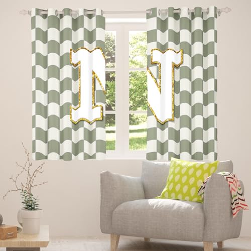 Image of Erosebridal Sage Green Checkered Blackout Curtains for Bedroom Living Room Plaid Initial N Window Curtains 2 Panels 52 inch Wx84 L Personalized Monogram Drapes,Grids Gingham Window Treatments