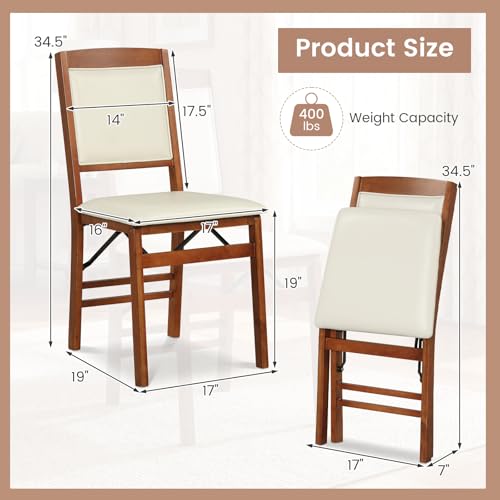 Image of Giantex Folding Dining Chairs Set of 4, Wood Kitchen Chair w /Padded Seat, Solid Wood Frame, Max Load 400 Lbs, No Assembly, Easy to Store Foldable Wooden Dining Chairs for Apartment, Small Space