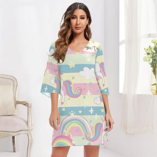 Vestido de fiesta de unicornio pastel a rayas estilo occidental para niñas 6