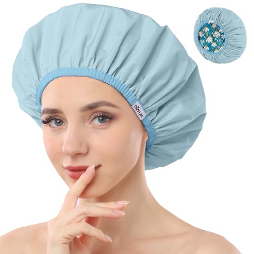 Years Calm Bonnet de douche réutilisable et imperméable, motif et couleur unie, design double couche pour double couche, protège les cheveux sous la douche, au spa, pour la cuisine, le nettoyage et