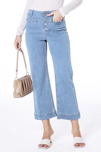 MONTVOO Women's Cropped Jeans Trendy Stretch High Waisted Denim Pants Straight Tummy Control Capri Button Fly Denim Jean3