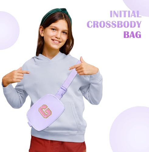 Image of COSHAYSOO Graduation Birthday Initial Gifts for Teen Girls 6 7 8 9 10 11 12 13 14 Year Old Purple Crossbody Shoulder Bag for Girls Travel Purse Unique Trendy Preppy Stuff Chenille Letter G