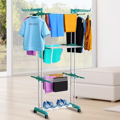 Image of LOT Ley Stainless Steel Clothes Drying Stand Foldable, Double Rack Cloth Dryer Stand, Heavy Duty Laundry Drying Rack, Rust Proof Steel Stand for Clothes, Indoor & Outdoor, 120 x 54 x 94 cm