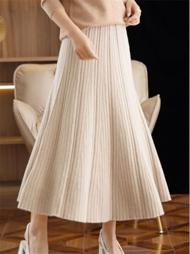 Pulcykp Women Knit Pleated Skirt Wool Blend A-Line Long Skirt Soft Warm Fall Winter Slim Elastic Waist Skirts4