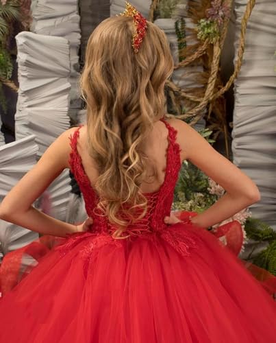 Tulle Flower Girl Dress Long Pageant Dresses for Girls Ruffles Lace Appliques Princess Kids Birthday Party Ball Gowns4