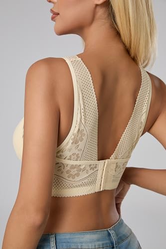 Womens Wireless Bra Daisy Lace Bralettes Comfort Everyday Bras(Apricot,M) - image 4