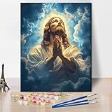 Paint by Number Kits Jesus Prayer Painting Kits for Adults DIY Number Painting for Adults Jesus Bathed in Light Paint by Numbers on Canvas Stress Relief Activity Wall Decor Gift for Friends(40x50cm)