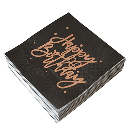 Happy Birthday Napkins Pack Of 50 Rose Gold And Black Birthday Cocktail Napkins Paper Disposable Party Napkins Anniversary Lunch Dinner Birthday Decorations Supplies Beverage Napkins 3 Ply #TOP9