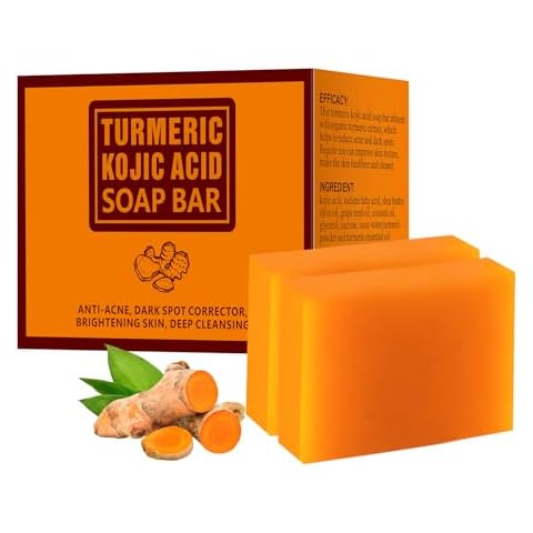 Koji Acid Soap for Dark Spots Turmeric Soap for Face and Body Kojic Acid Soap Skin Brightening Tumeric Soap for Acne Dark Spots Hand Soap Bar Acne Curcuma Soap for Blemishes Pimples Face Wash 200g/7OZ Cover