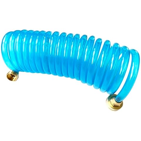 SANFU EVA Recoil Garden Water Hose 3/8"ID x 15ft Premium With 3/4"Inch Brass Fittings Retractable, Swivel Female, Outdoor Patio Hose Marine&Boat, Transparent Blue(15') Cover
