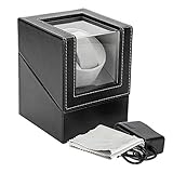 Automatische Uhrenbeweger Box, Armbanduhrenhalter fur Automatikuhren, Single Mechanischer Uhrenkasten Uhrengehäuse, Watch Winder aus PU Leder mit leisem Motor Wechselstromadapter 100-240V Schwarz