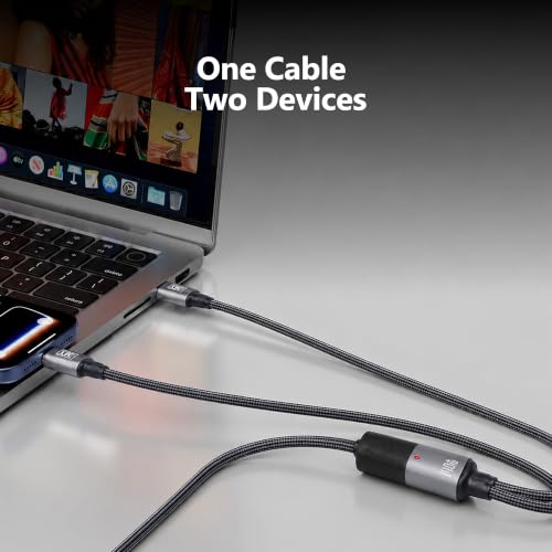 Image of MX 2-in-1 USB C to USB C Cable 140W Fast Charge, Dual Charging Cable, 1.2M Braided Type-C to Type-C Splitter Cable with Smart Power Sharing for MacBook, iPhone, iPad, Samsung
