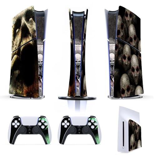 Skin Cover Adesiva Compatibile per PS5 SLIM – Utilizzabile per entrambe le versioni DIGITAL e DISK – Console e Controller - Vinile Opaco HD Removibile (D019 - Horror)