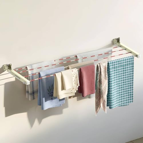 Image of LIVINGBASICS Foldable Wall Mounted Clothes Drying Stand, 40 Feet Rope