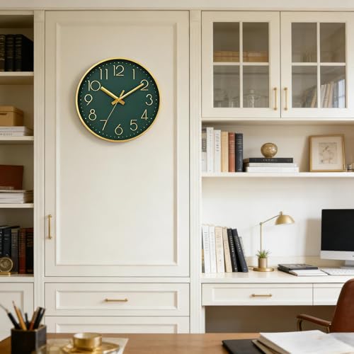 Image of DAXSMY Wall Clock 12 Inch Dark Green Decorative, Battery Operated Silent
