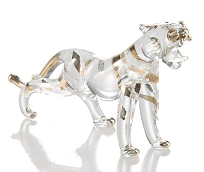 WitnyStore Glass Tiger Figurine - Collectible Animal Art Combination - Clear and Frosted Hand Blown Miniature Table Decor Collector's Item for Gifts and Souvenirs - 3.5" L x 2.5" H x 1.5" W inches