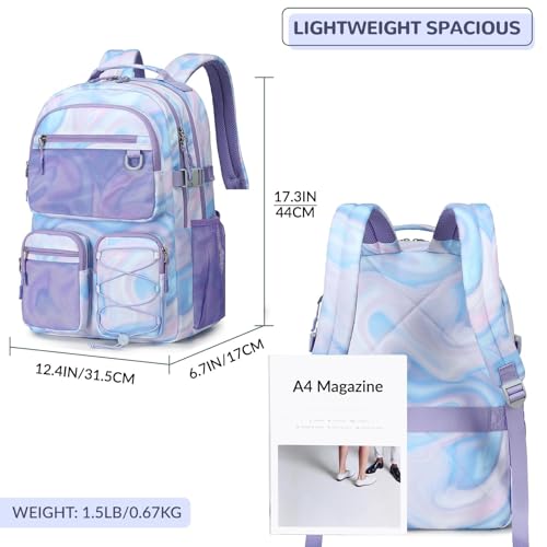Image of Lohol Multi-Pocket Backpack for School College Travel, Heavy Duty Big Bookbag with 15.6 inch Laptop Compartment (Purple Galaxy