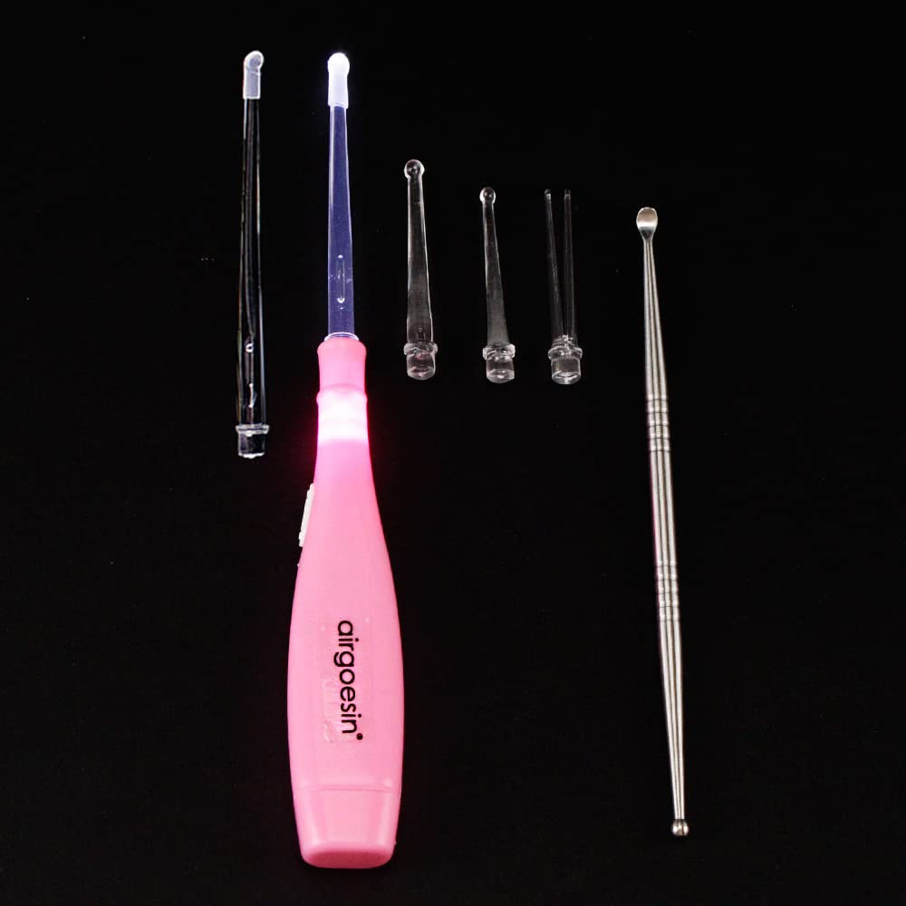 Herramienta mejorada Airgoesin para eliminar cálculos amigdalinos con luz LED, 5 puntas y estuche. 1 palillo de acero inoxidable para tonsilolitos con mango largo.