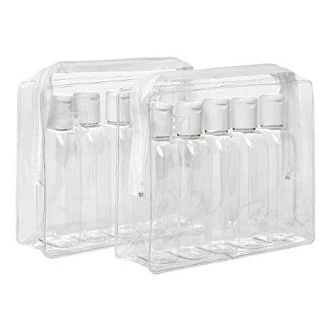 2 x Holiday Travel Clear Plastic Bottles Packs - 10 x 100 ml Bottles & 2 x Clear Bags Cover