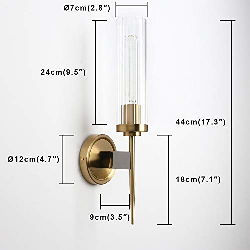 PERMO Vintage Bronze Antique Single Wall Sconce Lighting Fixture with 2.8" Cylindrical Clear Glass Shade (1 Head) - Image 3