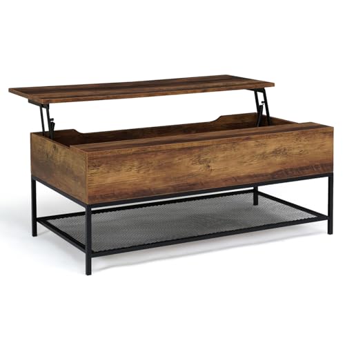 IDMarket – Mesa baja rectangular Hamilton madera oscura y estante inferior diseño industrial