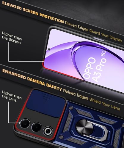 Image of WOW IMAGINE Tough Armor Bumper Mobile Back Case for Oppo A3 Pro 5G | Oppo K12x 5G | Sliding Camera Shield Cover | Shock Proof 360 Protection | Hybrid PC + TPU | Ring Holder with Kickstand - Blue