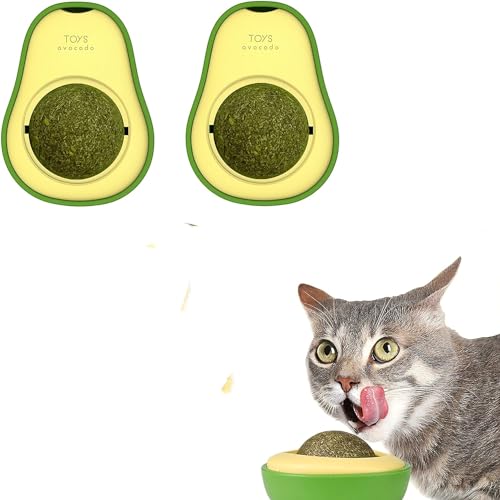 Bolas de hierba gatera comestibles, 2 unidades de aguacate catnip ball giratoria de pared, juguete interactivo para gatos
