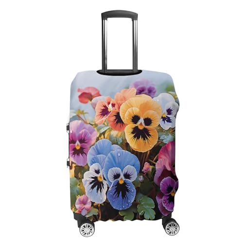 Pansy Flowers Luggage Cover, Washable Elastic Suitcase Cover Protector Fit 18-32 Inch Luggage4