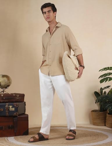 Image of FYLTR Men's Full Sleeve Casual Shirt - 100% | Regular Fit | Shirts for Men | Solid Color | Textured Shirt