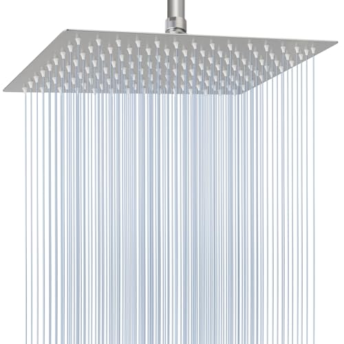 Voolan Extra Large Rain Shower Head - High Flow Square Rainfall Showerhead - Waterfall Full Body Coverage - Universal Ceiling or Wall Mount (16 * 12 Inch Rectangle Brushed Nickel)