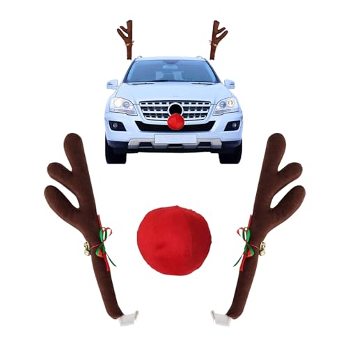Rentier Auto Set Deko Weihnachten, Auto Weihnachtsdeko mit Geweih und...