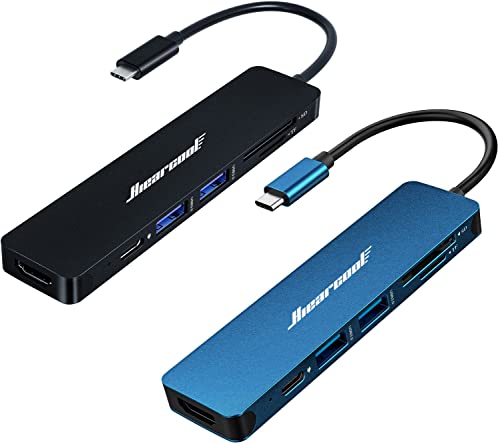 USB C Hub, Hiearcool MacBook Pro Adapter USB C Dongle, 7 in 1 USB C to HDMI Multiport Adapter Compatible for USB C Laptops Nintendo and Other Type C Devices (Carbon Black+Midnight Blue)