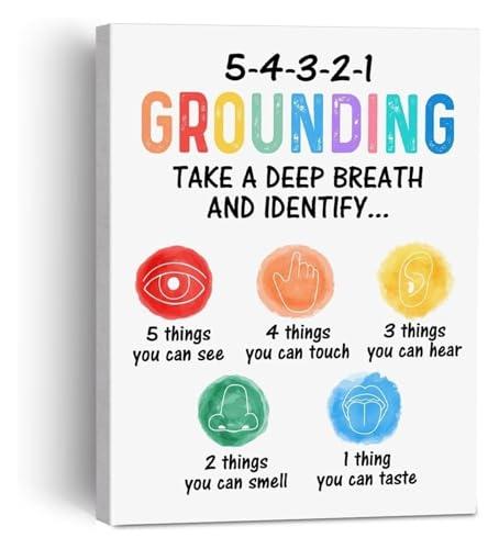 FRFAMJSDF Anxiety Calming Grounding Technique Metal Sign 5 4 3 2 1 Method Chart Mental Health Poster for Office 8 X 12 in