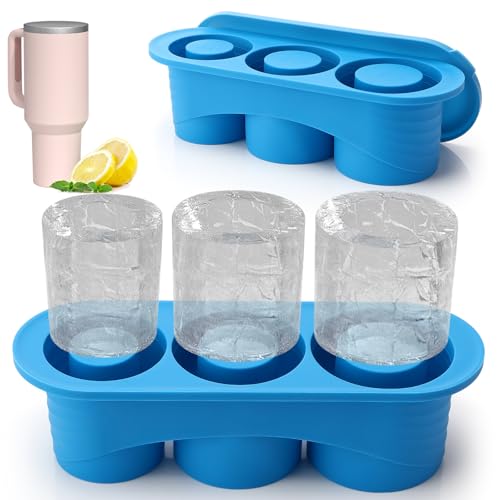 Eiswürfel Silicone für Cup Eiswürfelform Silikon mit 3 Fächern und Deckel BPA-frei Eiswürfelform für Cup für Getränke Cocktails Kaffee (blau)
