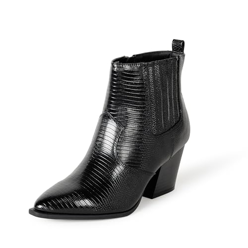 The Drop Womens Sia Pointed Toe Western Ankle Boot Black Lizard 5