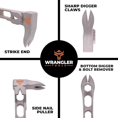 Wrangler Tools 9.5" Titanium Pry Bar Nail Puller - Heavy Duty Cats Paw Tool for Home Improvement, Construction & Demolition Tools - Side Nail Puller - 13mm Bolt Remover - Image 2