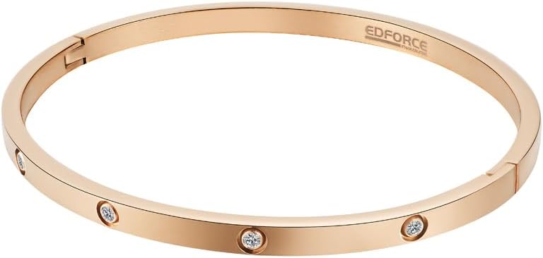 Edforce Stainless Steel 4mm Width Thin Love CZ Bangle Bracelet for Women - Image 2