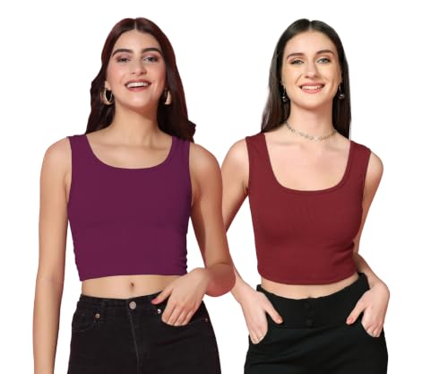 Image of TOPLOT Women's Solid Ribbed Round Neck Sleeveless Slim Fit Tank Top (5069)